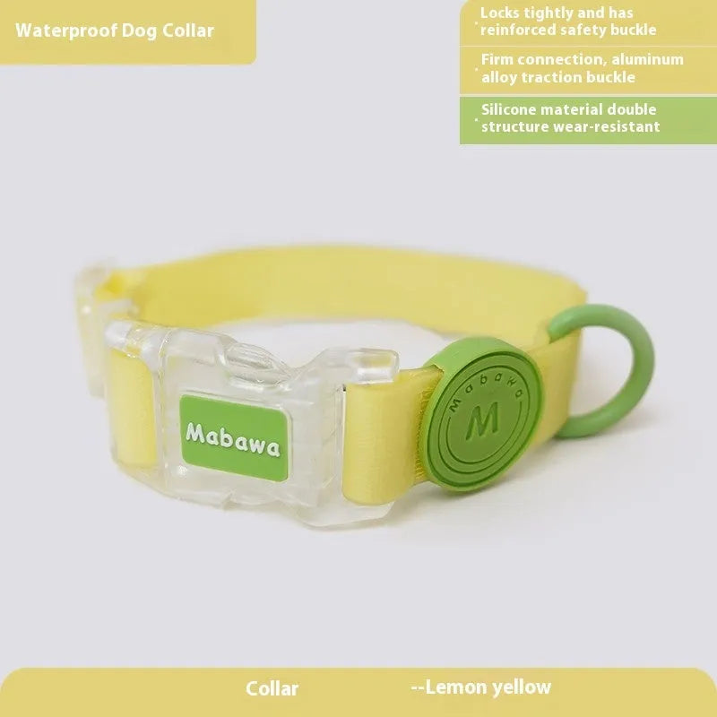 Nylon dog collar and hand holding rope set in four colours smoky gray new green lemon yellow rose pink