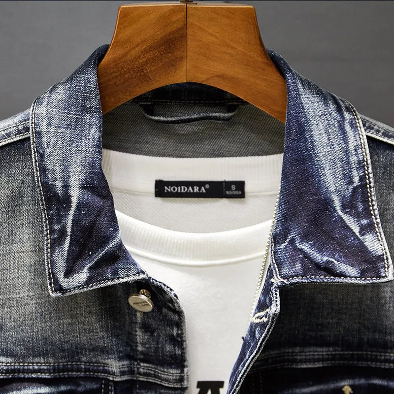 Men's blue cotton fashion jacket outer wear with breathable fabric, Asian sizes S to XXXXXL