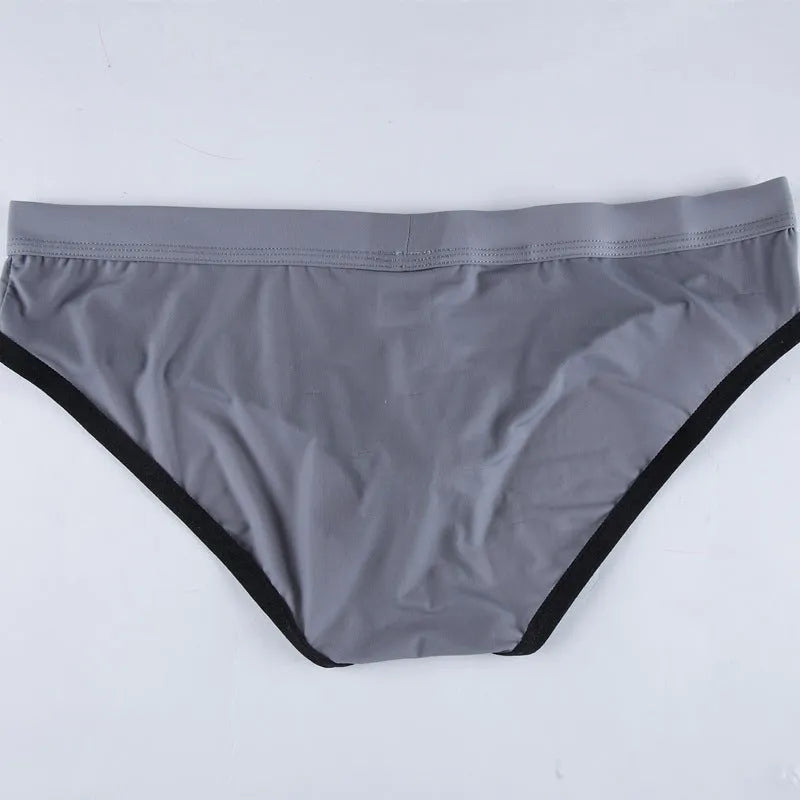 Men's ice silk bullet separation briefs in seven colours including army green, shown in mid-waist style.
