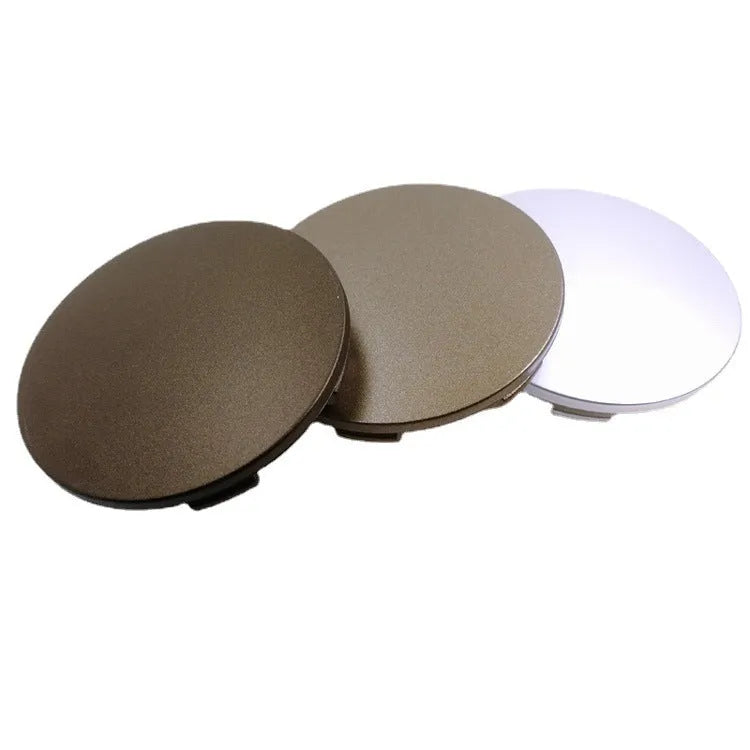 65mm ABS plastic car hub centre cover with aluminium label in pearl matte silver finish