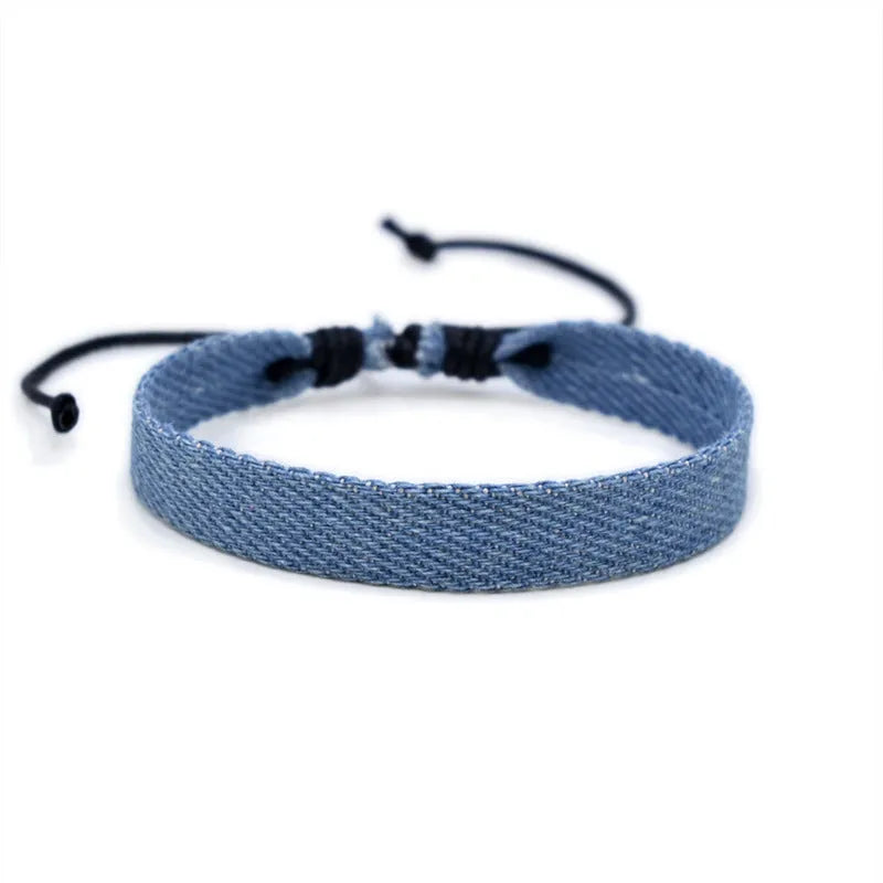 National style denim fabric bracelet carrying strap with mixed material construction