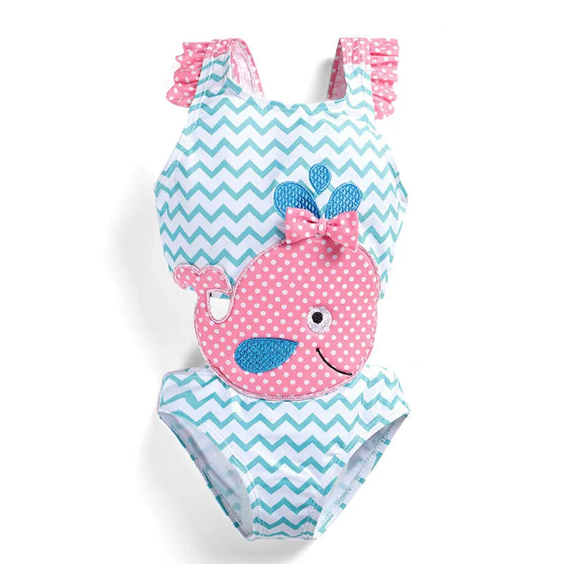 Baby girls watermelon printed one-piece swimsuit in pink with watermelon pattern, polyester, sizes 12M to 8T