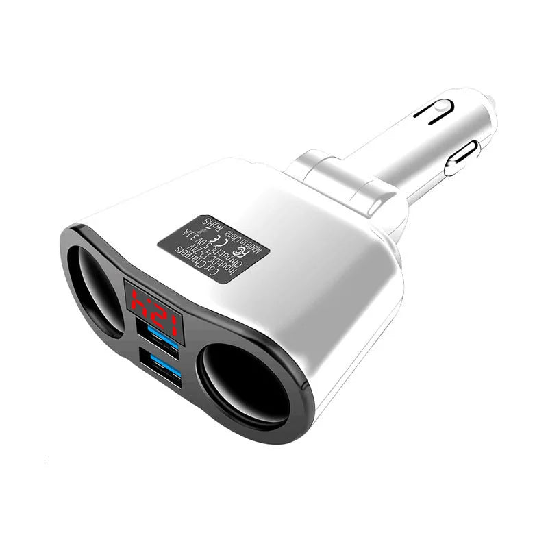 Car Bluetooth FM transmitter and USB charger unit for cigarette lighter socket in black finish.