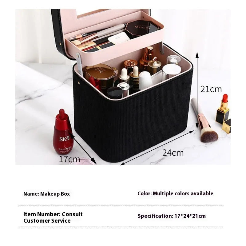 Large corduroy cosmetic storage case with a soft interior lining, shown in a solid colour.