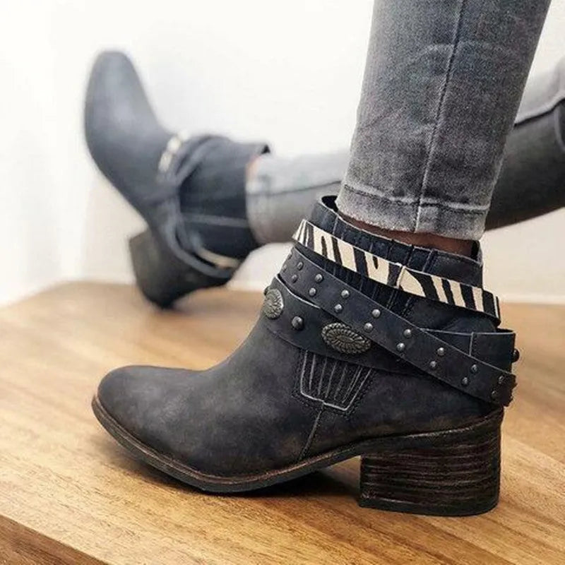 Vintage women's round toe thick heel shoes with tassels back tie in black artificial PU leather
