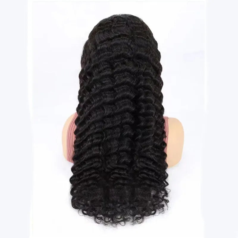 Solid colour human hair lace front wig showing half-handwoven construction and long length.
