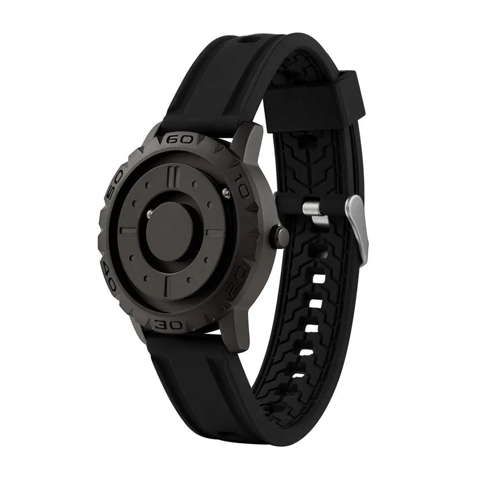 Men's New Celestial magnetic suspension quartz watch with 40mm round dial and black silicone strap