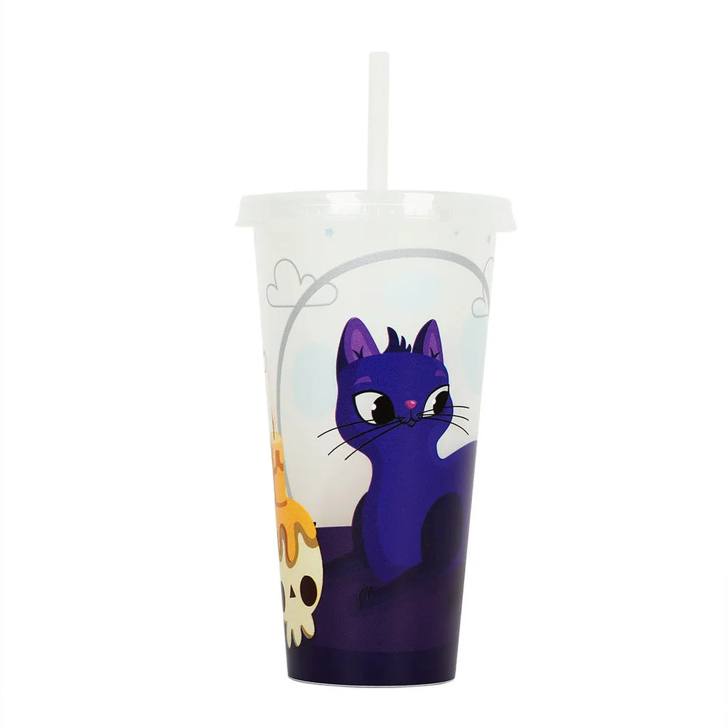 720ml plastic Halloween luminous straw cup in one of six colours, showing cylindrical shape and dimensions.