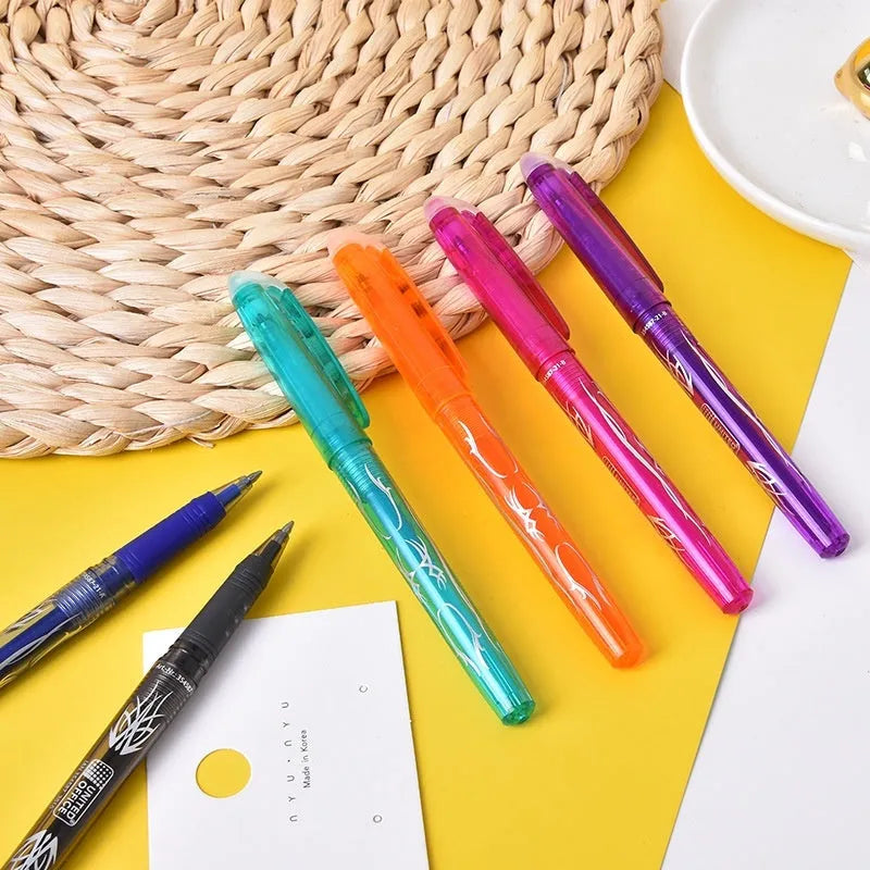 Heat-erasable gel pens with plastic shells and stainless steel nibs in 0.5mm or 0.7mm sizes