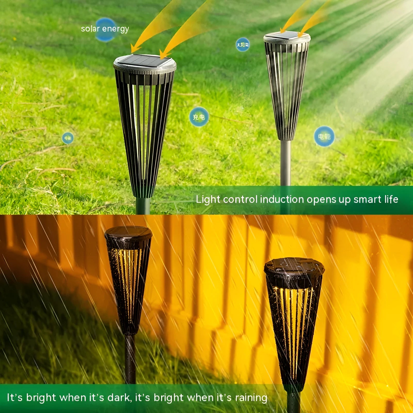 Solar ground lamp flower shape platinum finish ground mounted in garden