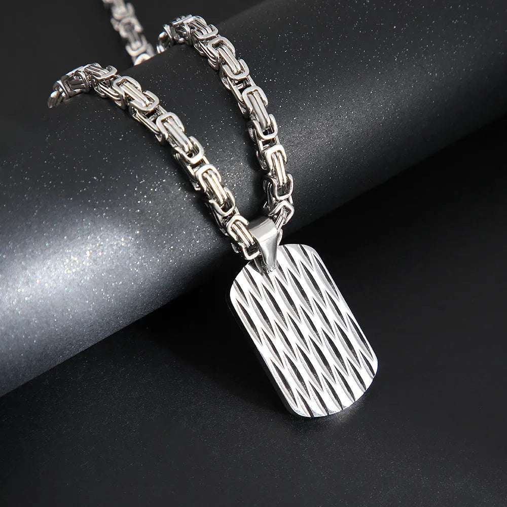 Titanium steel men's water ripple pendant necklace with geometric design and emperor chain