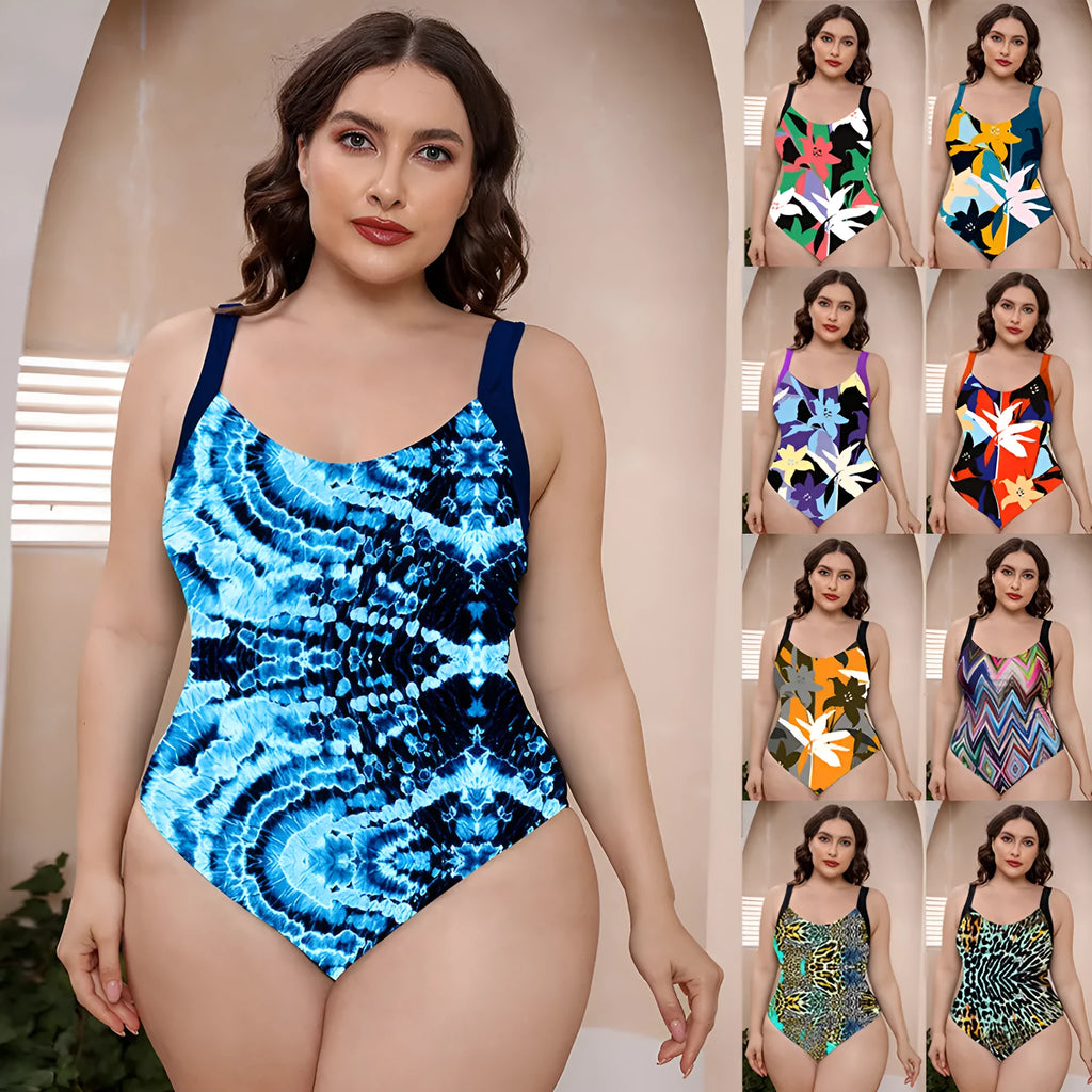 Floral print one-piece swimsuit with spaghetti straps and conservative vest design