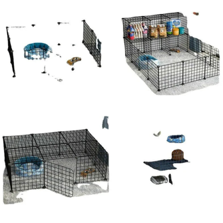 Small dog indoor isolation fence cage with 11 pieces and door, white colour