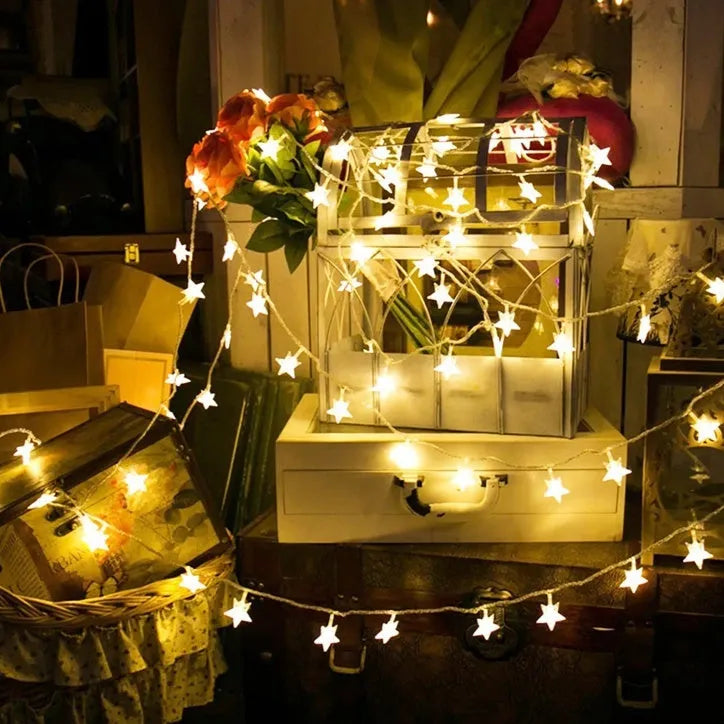 3 metre LED star light string with 20 warm white glass bulbs for outdoor holiday decoration