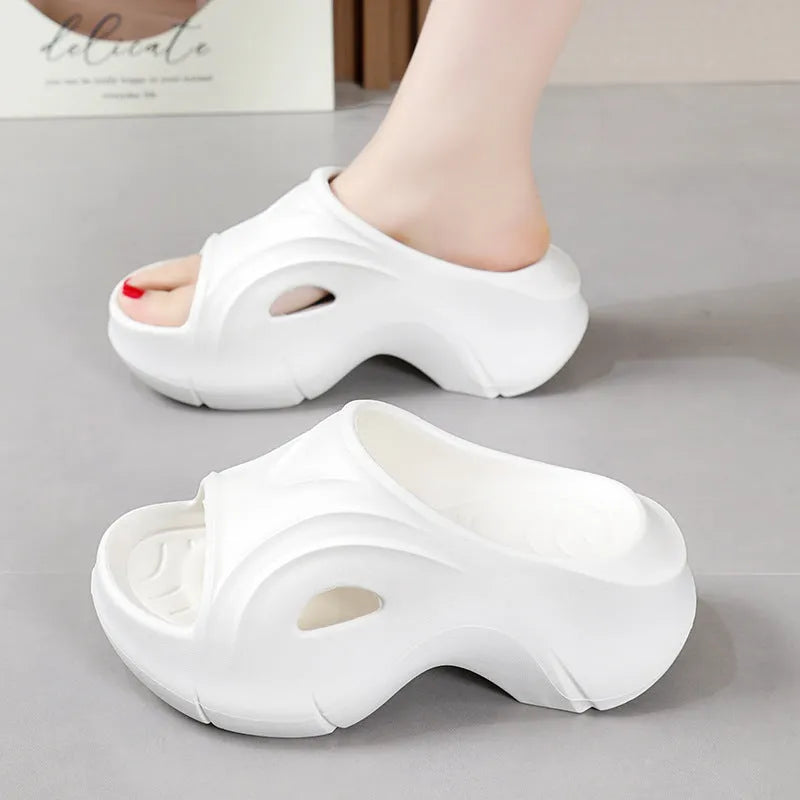 Women's thick-soled EVA beach slippers in white, black, or rose red colours