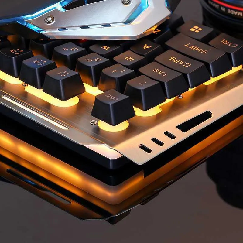 Wired gaming keyboard and mouse set with USB cable, backlit keys, and 3200dpi optical mouse, Tricolor rainbow colour