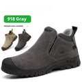 Lightweight grey sand coloured safety shoes with steel toe cap and lace-up front.