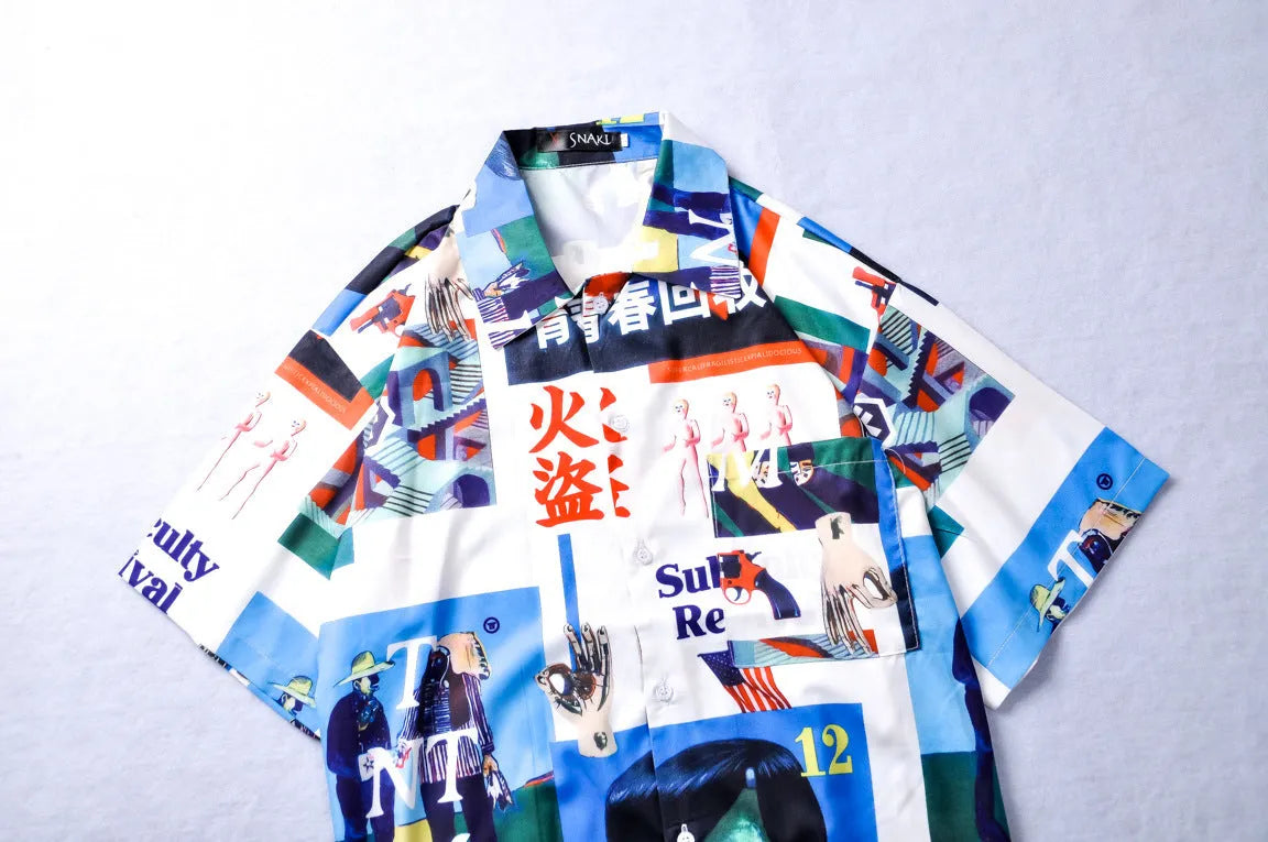 Summer Tide casual printed short sleeve flower shirt for men and women in graph colour on a white background