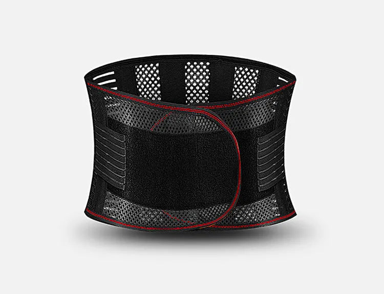 Black sports waist support belt with steel plate reinforcement for lumbar protection