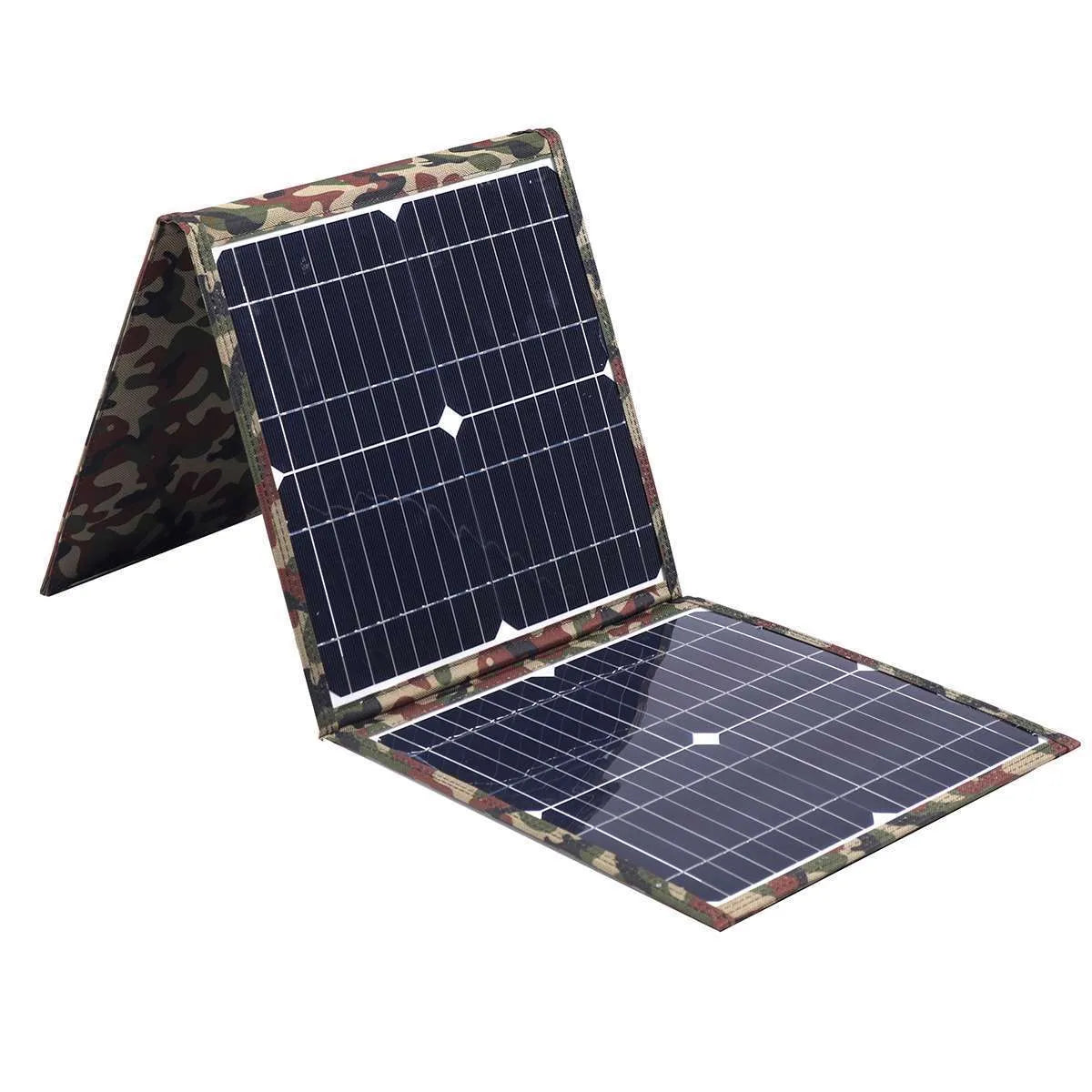 Black foldable portable 36W solar panel with USB ports and included car charger accessories
