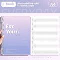 A gradient-coloured removable coil notebook in A4 size with a blue PP cover, open to show wood-free paper.