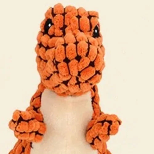 Dog toy with sound element in grey, green, or orange colours for boredom relief and chewing resistance