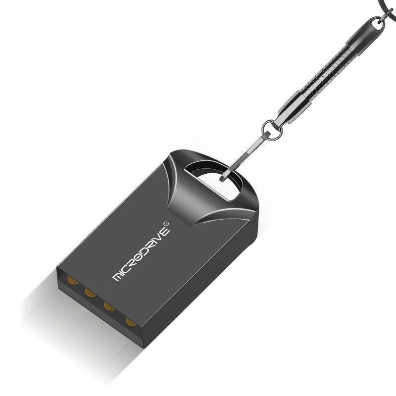 Mini black and silver metal USB flash drive showing compact size and USB connector.