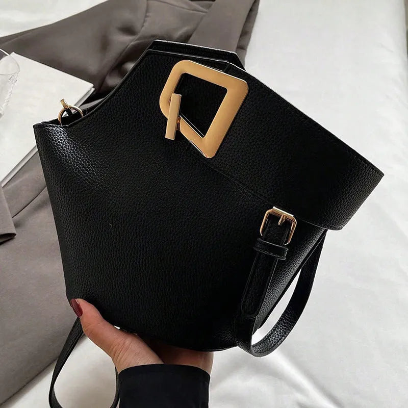 Light luxury commuter crossbody women's basket bag in PU leather bucket shape with internal phone pocket