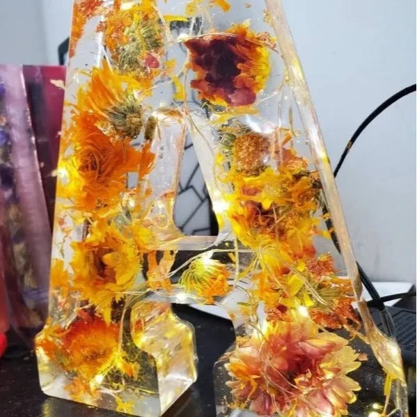 Transparent resin night light ornament with custom letter design 15cm square modern simplicity