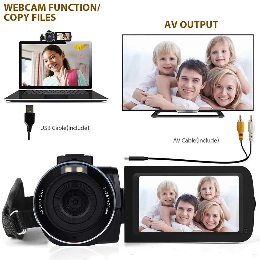 Black HD digital camera body, no lens and no microphone included, compact point-and-shoot design