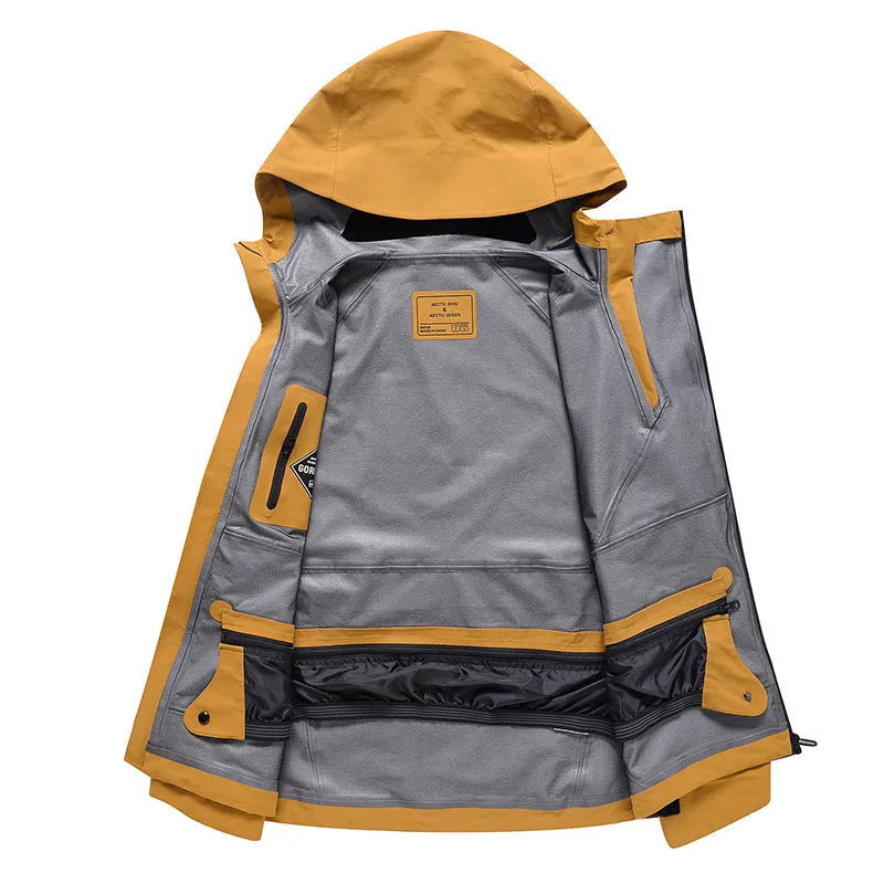 Unisex windproof waterproof ski suit for winter sports in yellow black grey colours