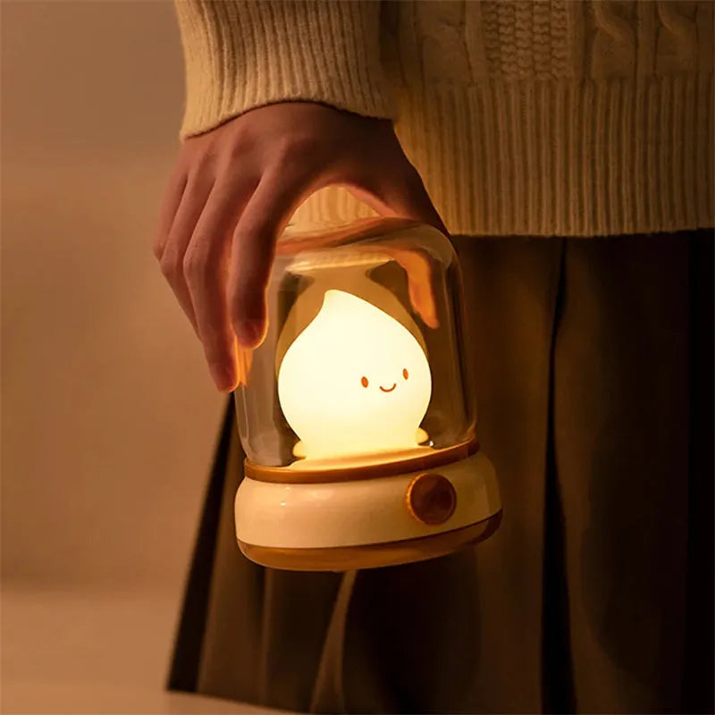 Retro oil lamp style USB rechargeable night light in green or yellow colour options