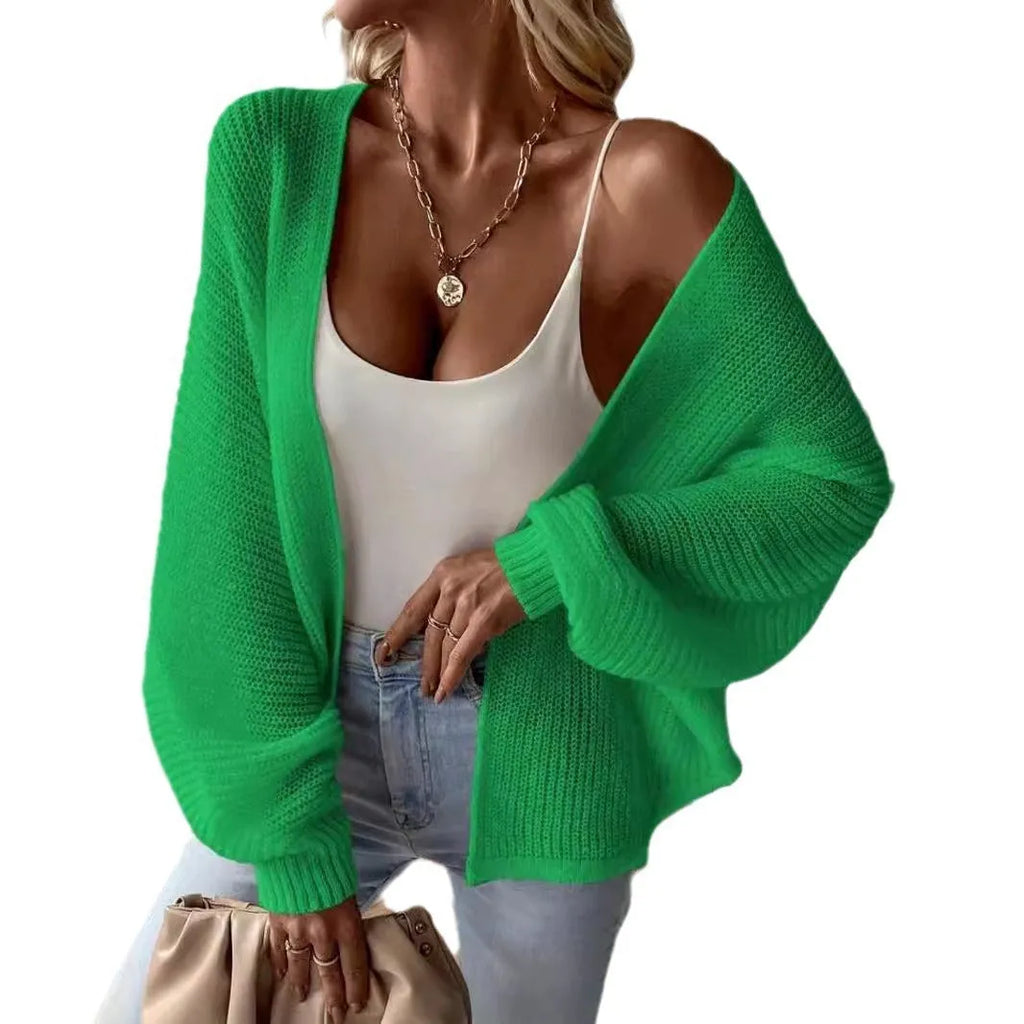 Loose fit cardigan with batwing sleeves in solid colour options including black, white, green, khaki and blue