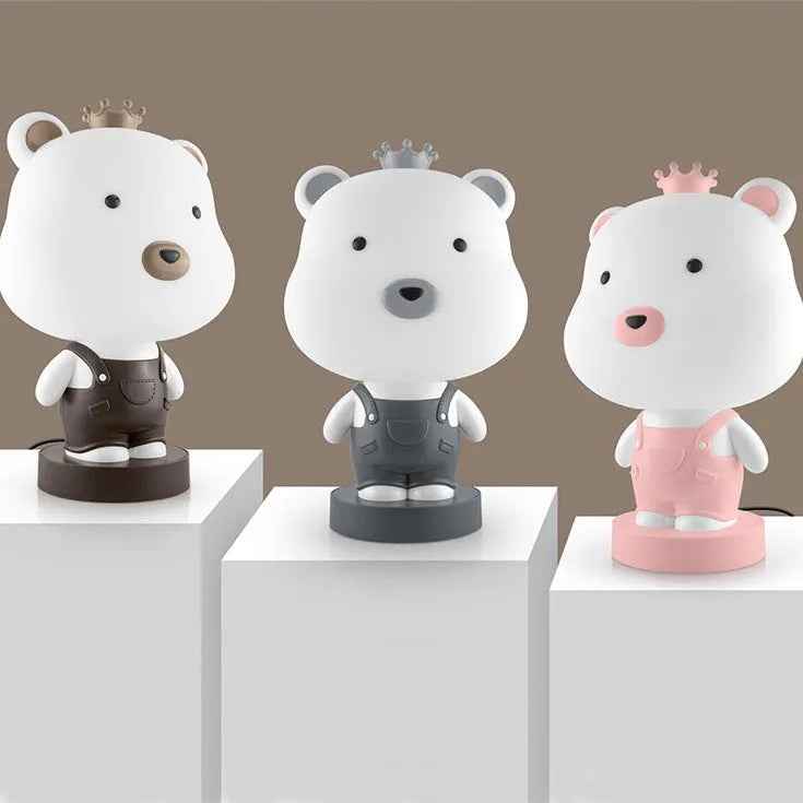 Cartoon style animal table lamp with plastic shade in random colour variation showing bear cattle rabbit or tiger design