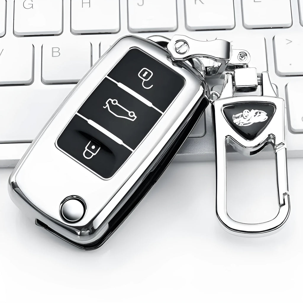 Third generation TPU car key case for VW Model A folding 3 keys in silver, blue, pink, and red.