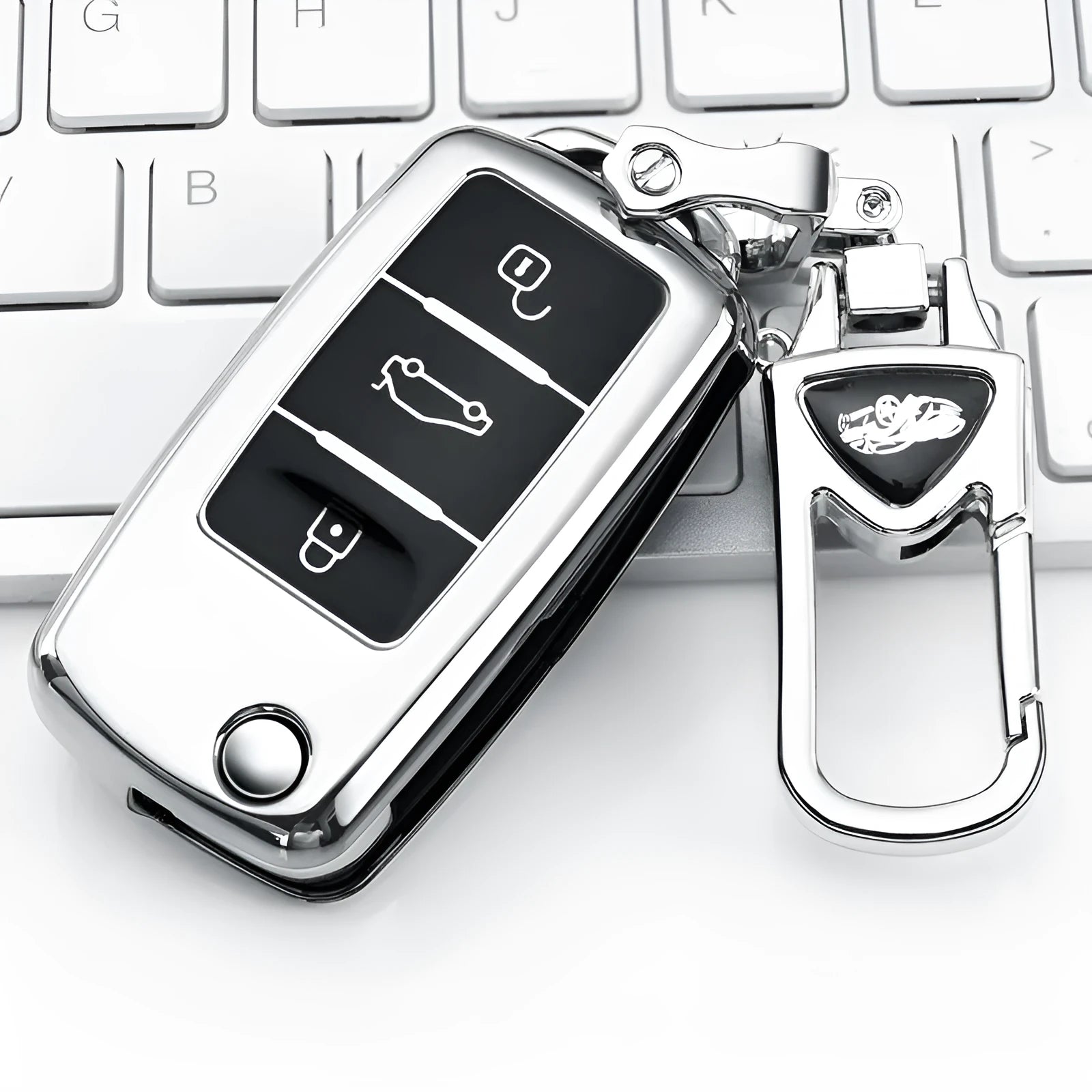 Third generation TPU car key case for VW Model A folding 3 keys in silver, blue, pink, and red.