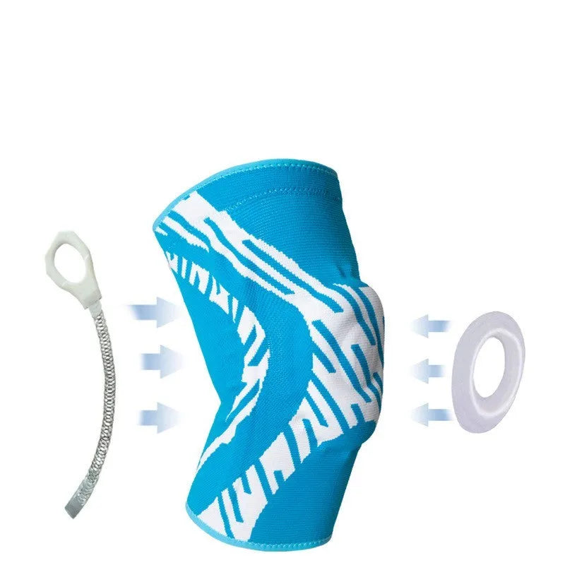 Men's black pressurised basketball knee pad made of nylon, shown on a knee.