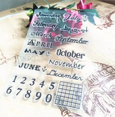Transparent silicone rubber stamp with a raised vintage digital table clock design.