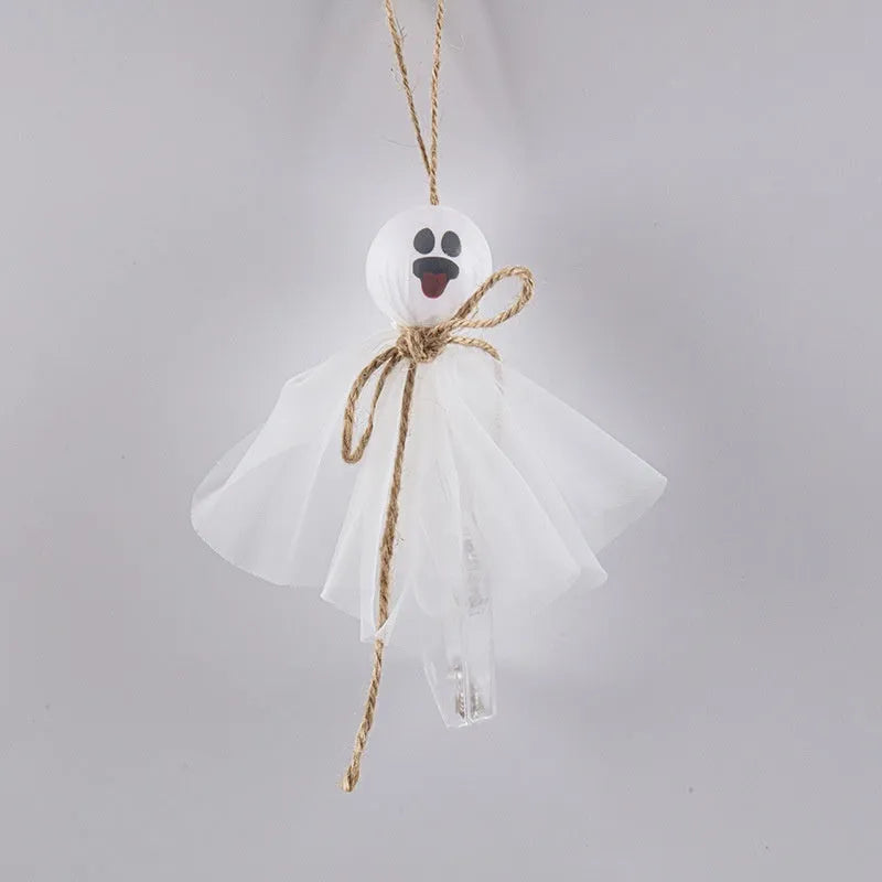 Halloween LED lantern chain with 20 PVC ghost lights powered by battery box