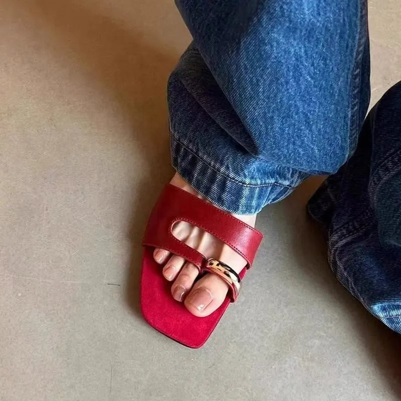 Plus size outdoor fashion slippers with square head design in black, red, silver, or white colours