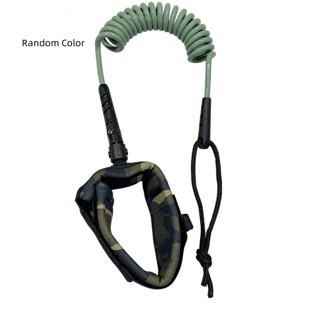 Surfboard hand holding rope made from high elasticity pulp material on a white background.