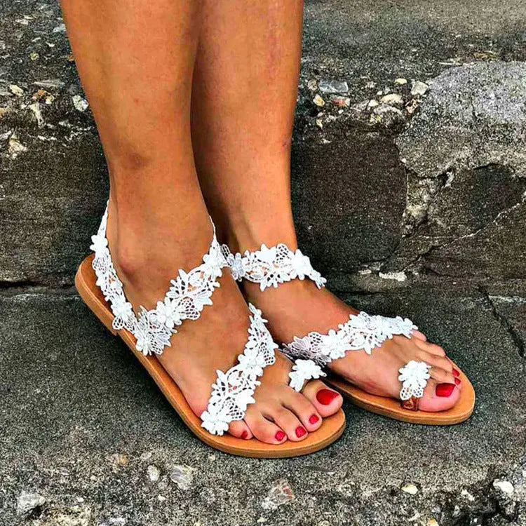 White plus size flat shoes with rhinestone flower decoration, round toe, and low upper