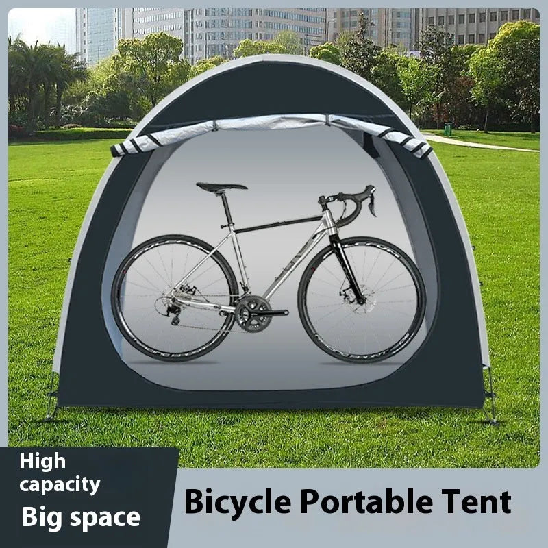 Black outdoor bicycle storage tent providing covered parking for 2-3 bicycles with dimensions 185cm x 65cm x 165cm