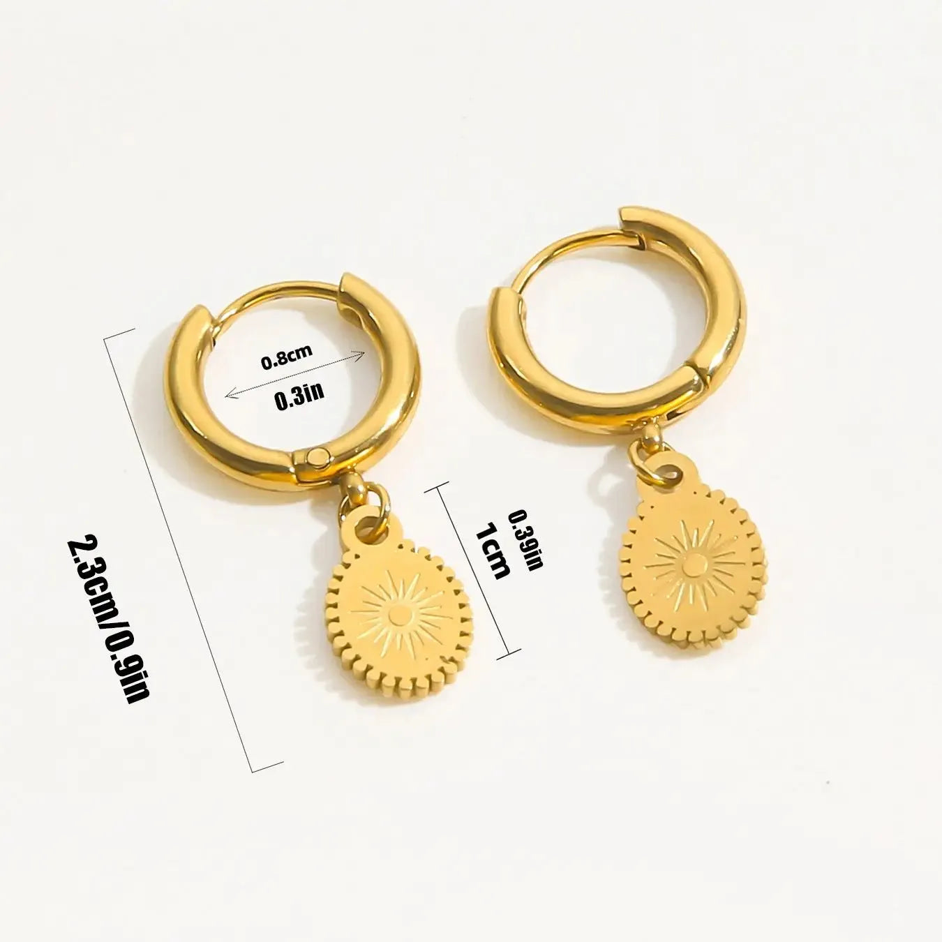 Women's geometric stainless steel earrings with oval accent shapes and ear button fastening
