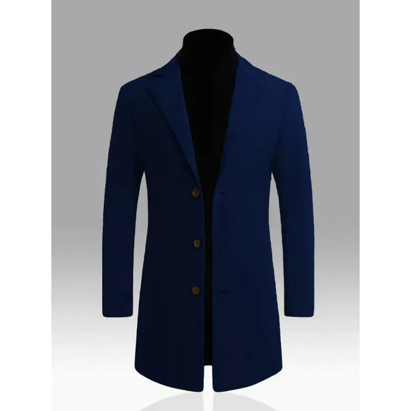 Men's loose fit solid colour trench coat in khaki, mid-length polyester outerwear with side seam pockets