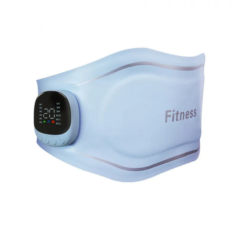 Azure rechargeable massage belt with red light hot compress and remote control on a light background