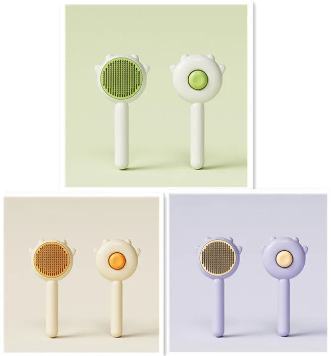Green pet grooming comb with stainless steel teeth and ABS handle for cats and dogs
