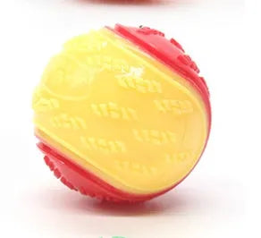 TPR rubber dog training ball with squeaker and molar ridges in two-tone colours
