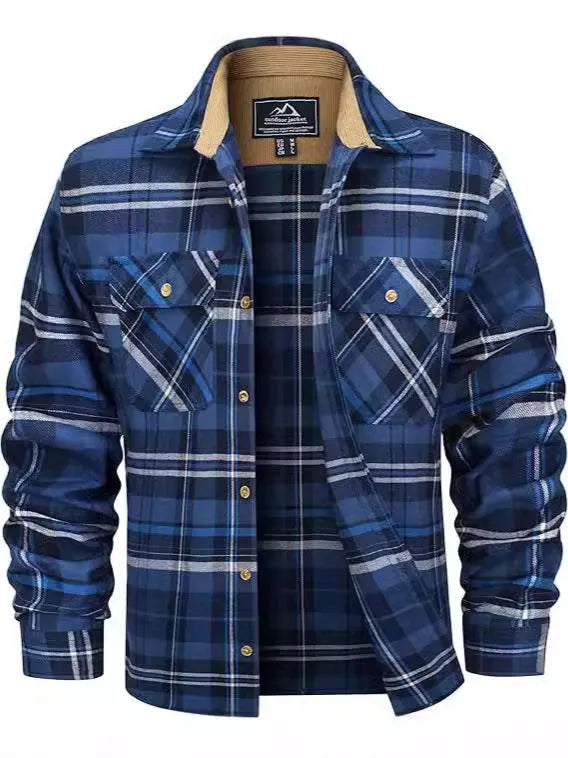 Men's polyester flannel button shirt with plaid pattern in multiple colour options