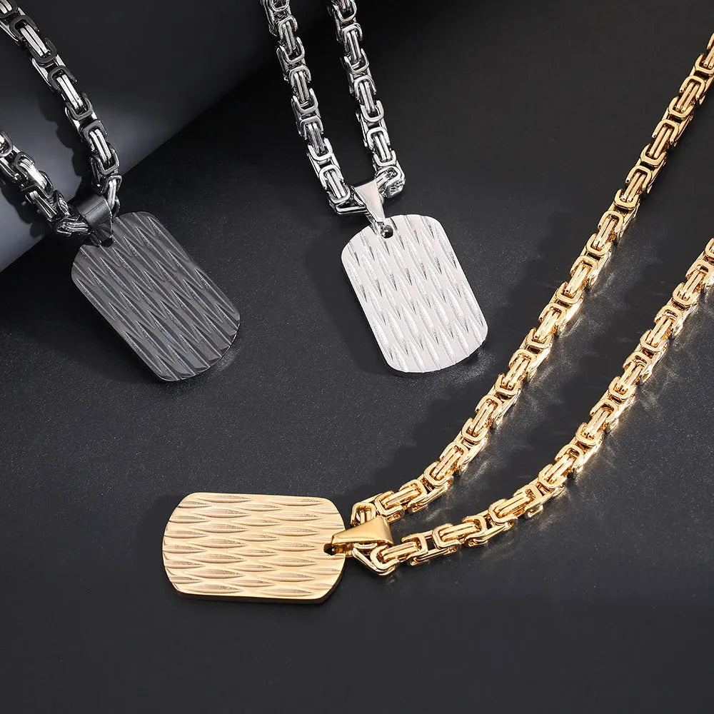 Titanium steel men's water ripple pendant necklace with geometric design and emperor chain